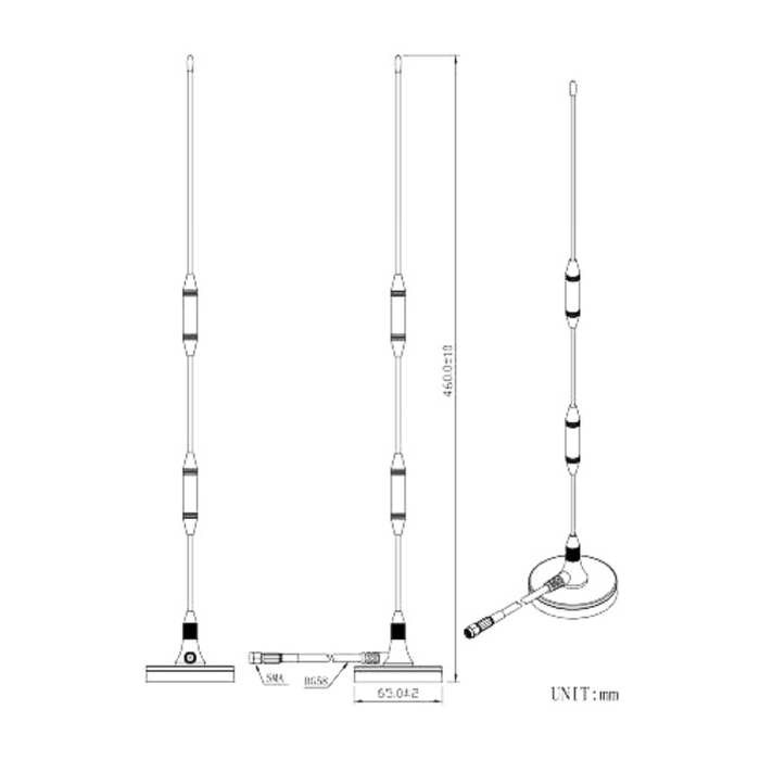 4G/3G/2G Whip Antenna, 9db, 10m Cable,RG58, SMA/Male - LynxPi