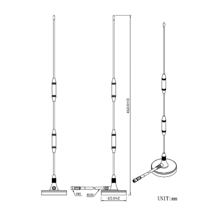 4G/3G/2G Whip Antenna, 9db, 3m and RG58 Cable, SMA/Male - LynxPi