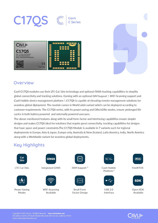 Cavli Wireless C17QS - EVK - 01 C17QS Evaluation Kit with C17QS - WW - GNBN - LynxPi