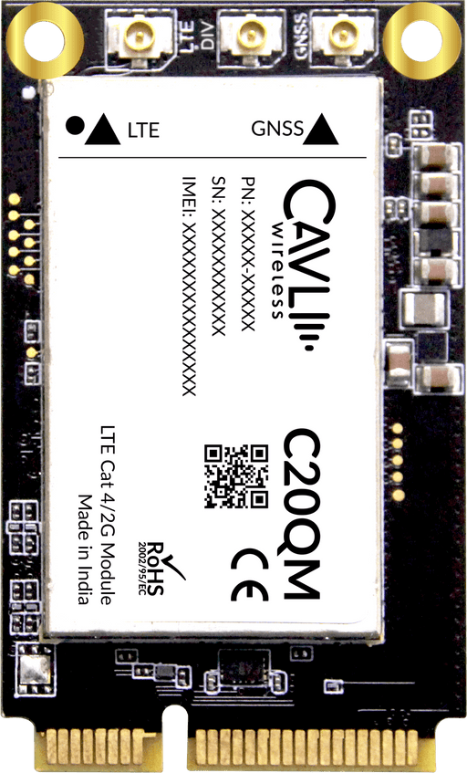 Cavli Wireless C20QM - NA - 22GNN mPCIe "LTE CAT 4/2G Module in mPCIe FF (2Gb RAM + 2Gb NAND)" - LynxPi