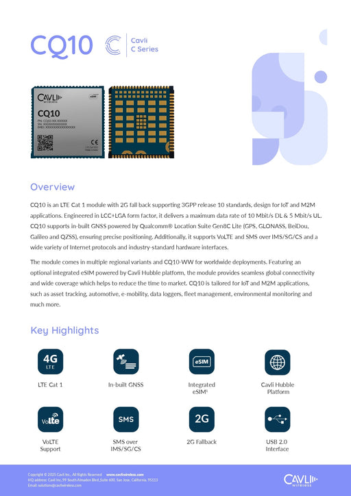 Cavli Wireless CQ10 - EVK - 01 CQ10 Evaluation Kit with CQ10 - WW - 22GNN - LynxPi