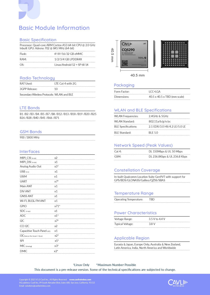 Cavli Wireless CQS290 - EVK - 03 CQS290 EVK with CQS290 - WW - 464GNAN - LynxPi