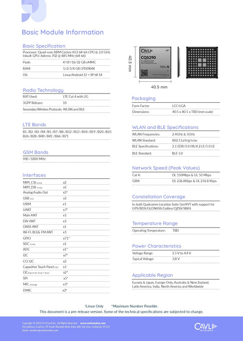 Cavli Wireless CQS290 - EVK - 03 CQS290 EVK with CQS290 - WW - 464GNAN - LynxPi