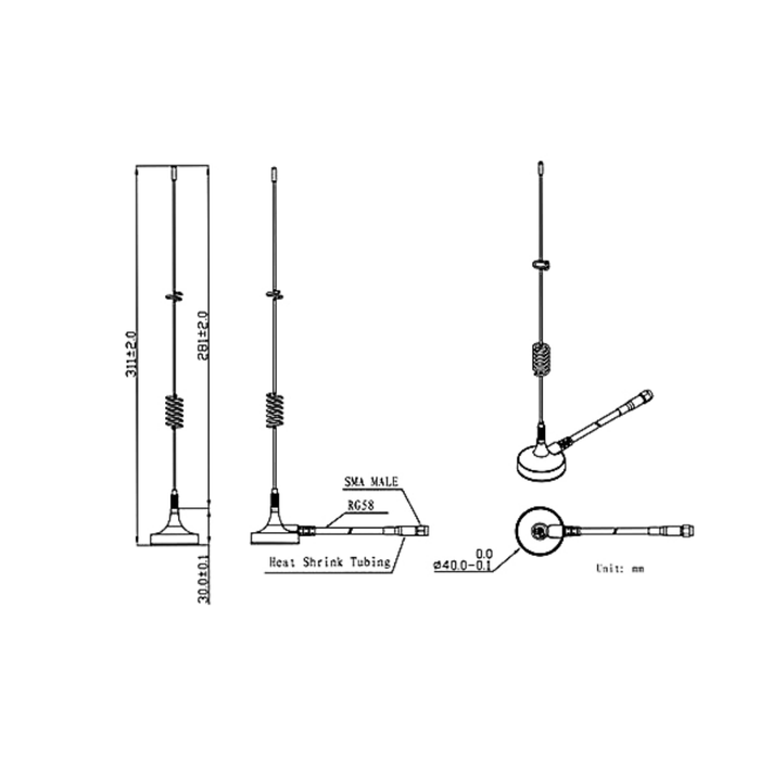 RG174, cable 3m, SMA Straight Male (2G/3G/4G) à 5dB - LynxPi