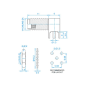 SMA/f 90° PCB Connector, Lenght: 17 mm with Red Hat and Nut - washe - LynxPi